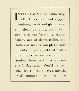 Scan of the 1917 brochure advertising Skyland.